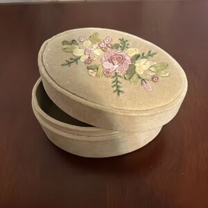 Delton Vintage Velvet Fabric Floral Embellished Jewelry Trinket Box Cottage